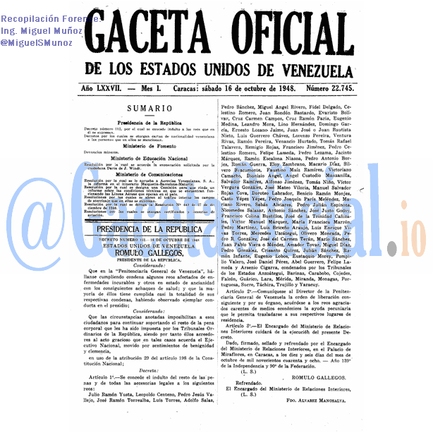 Gaceta Oficial 22745 del 16 Octubre 1948