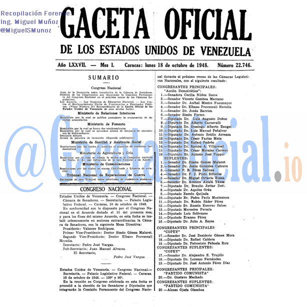 Gaceta Oficial 22746 del 18 Octubre 1948