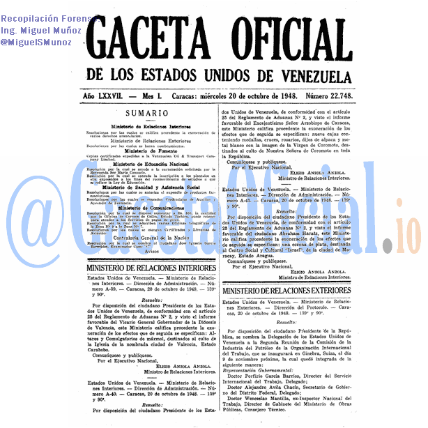 Gaceta Oficial 22748 del 20 Octubre 1948