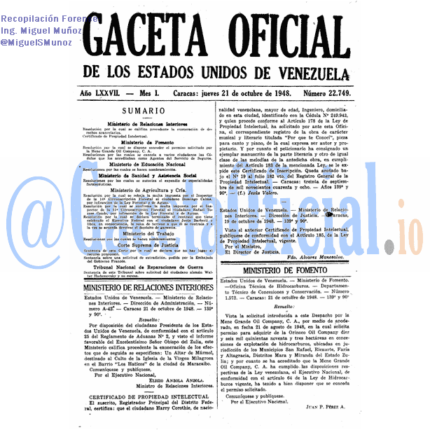 Gaceta Oficial 22749 del 21 Octubre 1948