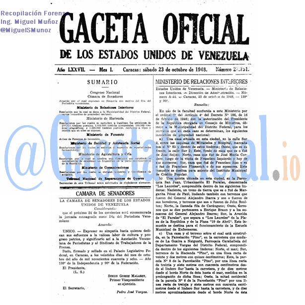 Gaceta Oficial 22751 del 23 Octubre 1948