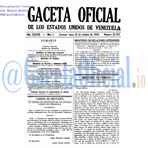 Gaceta Oficial 22752 del 25 Octubre 1948
