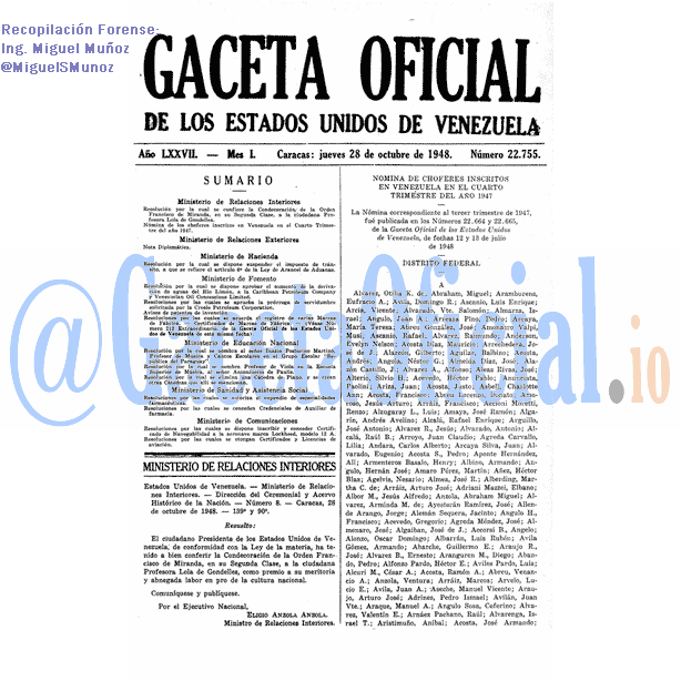 Gaceta Oficial 22755 del 28 Octubre 1948