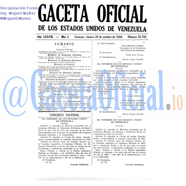 Gaceta Oficial 22756 del 29 Octubre 1948
