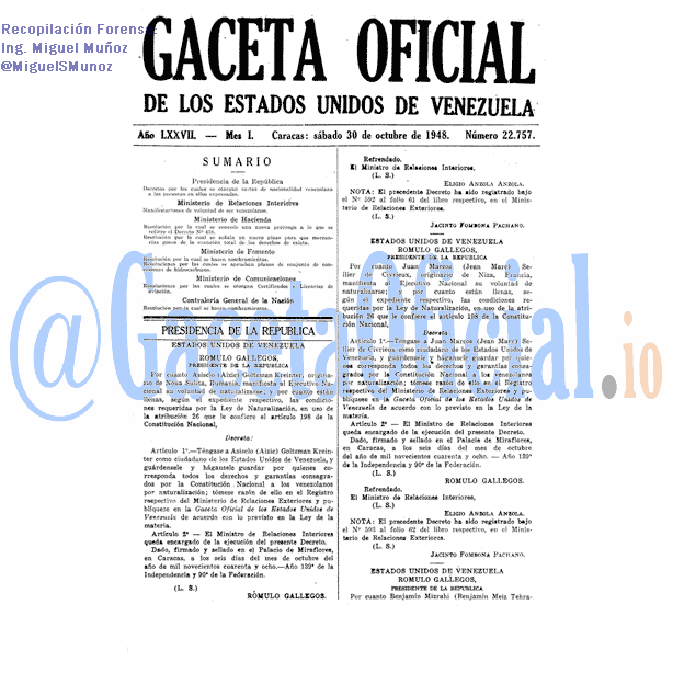 Gaceta Oficial 22757 del 30 Octubre 1948