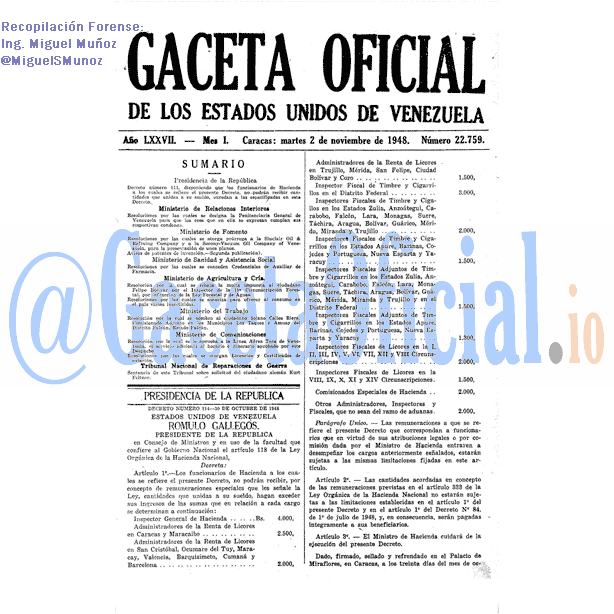 Gaceta Oficial 22759 del 2 Noviembre 1948
