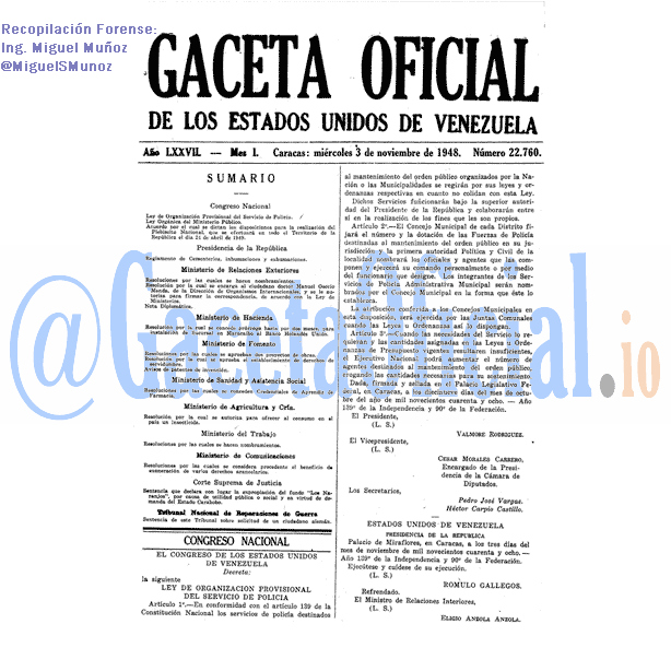 Gaceta Oficial 22760 del 3 Noviembre 1948