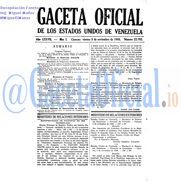 Gaceta Oficial 22762 del 5 Noviembre 1948