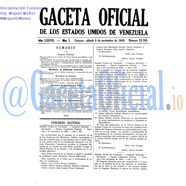 Gaceta Oficial 22763 del 6 Noviembre 1948