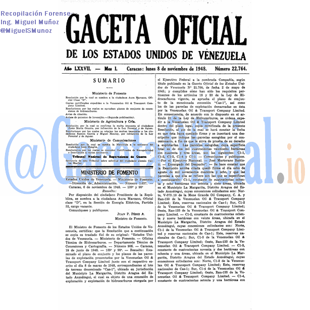 Gaceta Oficial 22764 del 8 Noviembre 1948