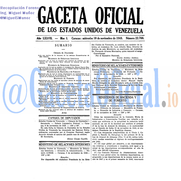 Gaceta Oficial 22766 del 10 Noviembre 1948