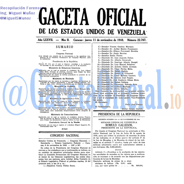 Gaceta Oficial 22767 del 11 Noviembre 1948