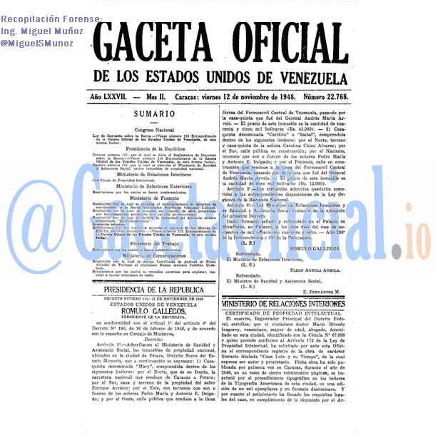 Gaceta Oficial 22768 del 12 Noviembre 1948