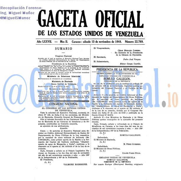Gaceta Oficial 22769 del 13 Noviembre 1948