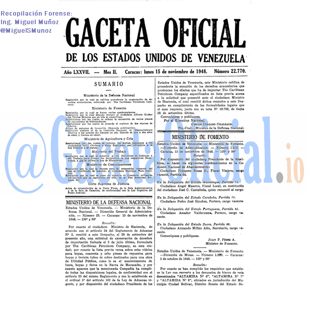 Gaceta Oficial 22770 del 15 Noviembre 1948