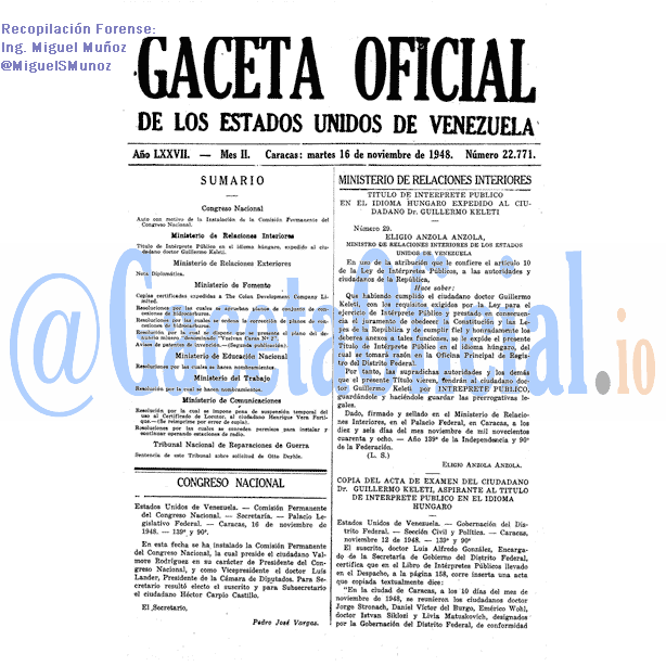 Gaceta Oficial 22771 del 16 Noviembre 1948
