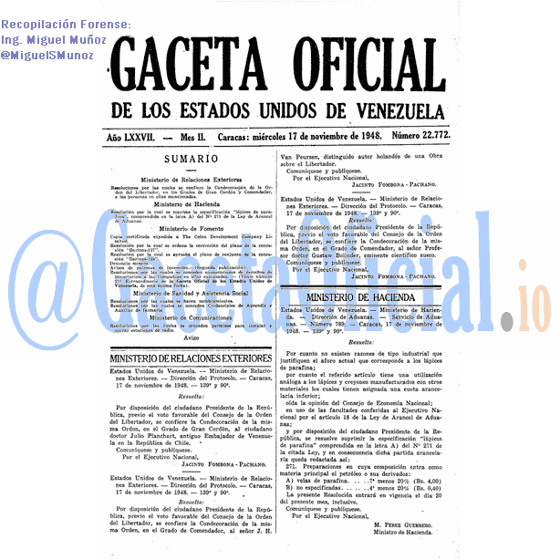 Gaceta Oficial 22772 del 17 Noviembre 1948