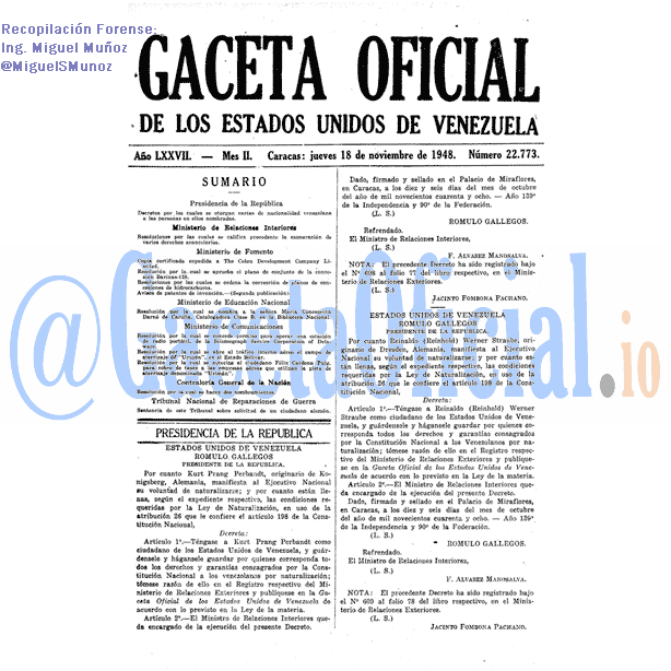 Gaceta Oficial 22773 del 18 Noviembre 1948