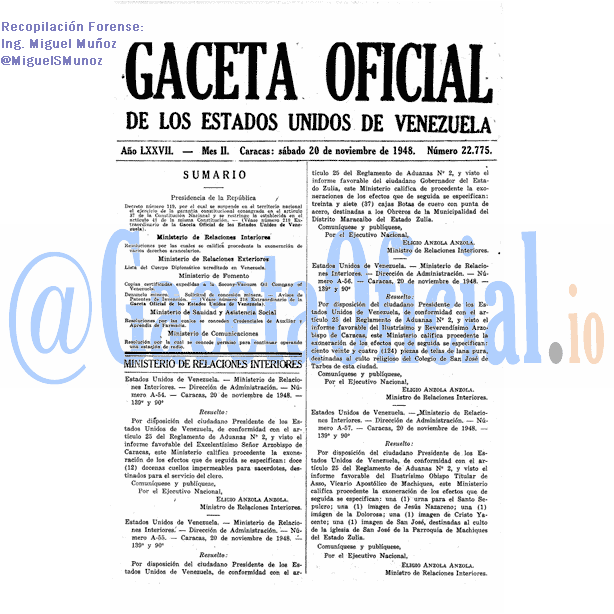Gaceta Oficial 22775 del 20 Noviembre 1948