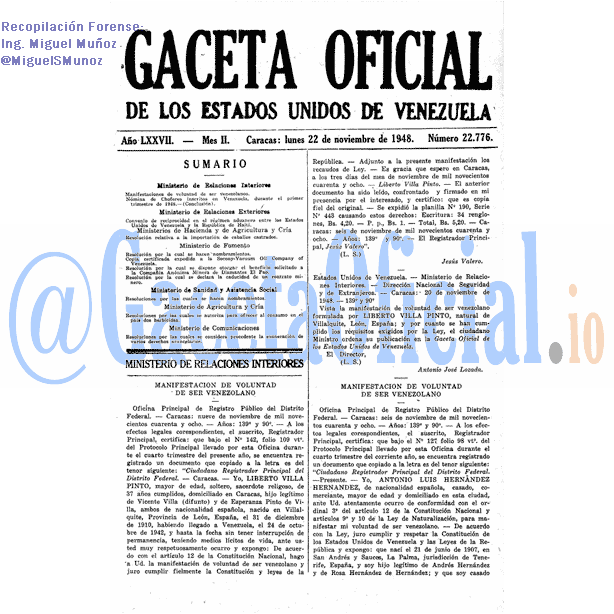 Gaceta Oficial 22776 del 22 Noviembre 1948