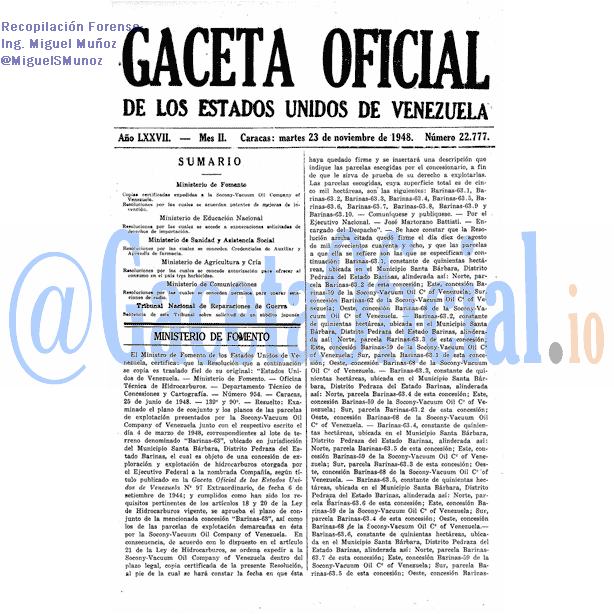 Gaceta Oficial 22777 del 23 Noviembre 1948