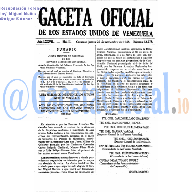 Gaceta Oficial 22778 del 25 Noviembre 1948