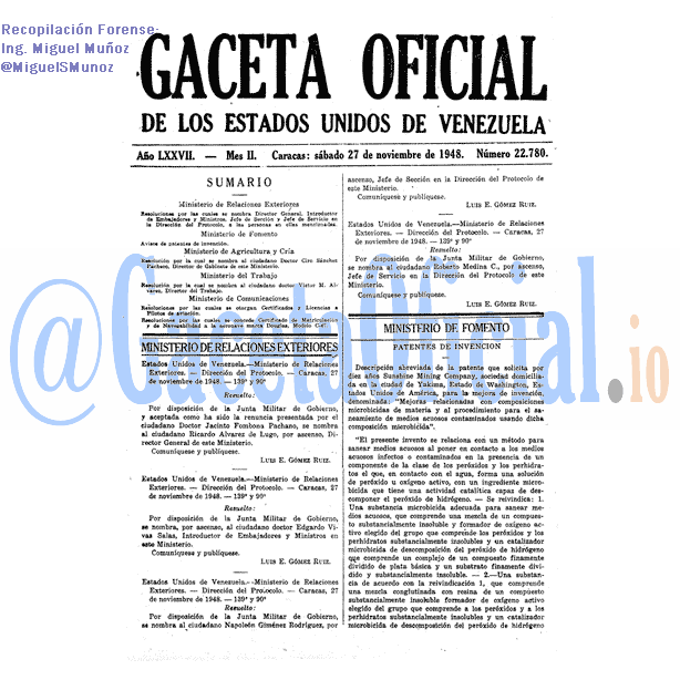 Gaceta Oficial 22780 del 27 Noviembre 1948