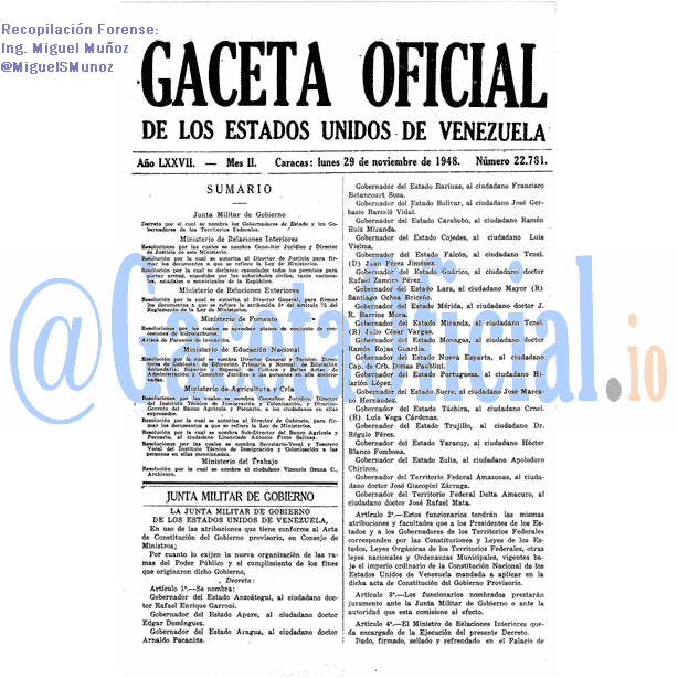 Gaceta Oficial 22781 del 29 Noviembre 1948