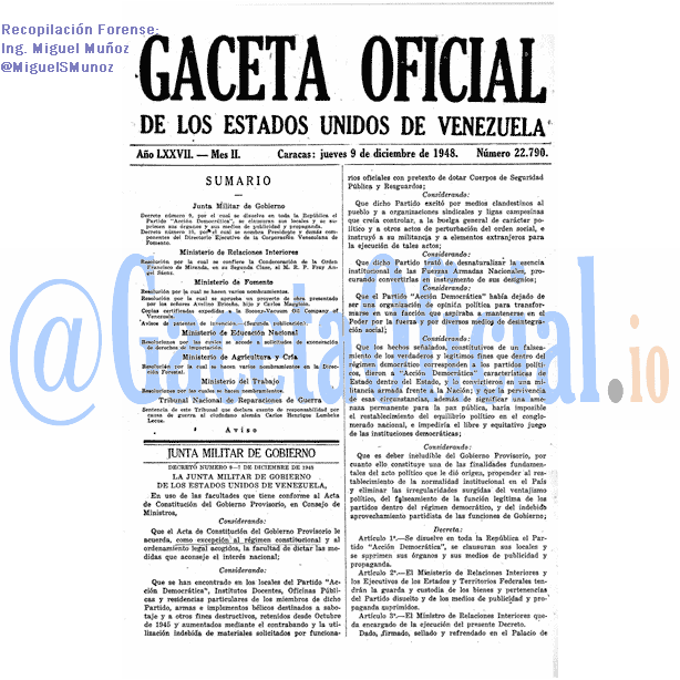 Gaceta Oficial 22790 del 9 Diciembre 1948