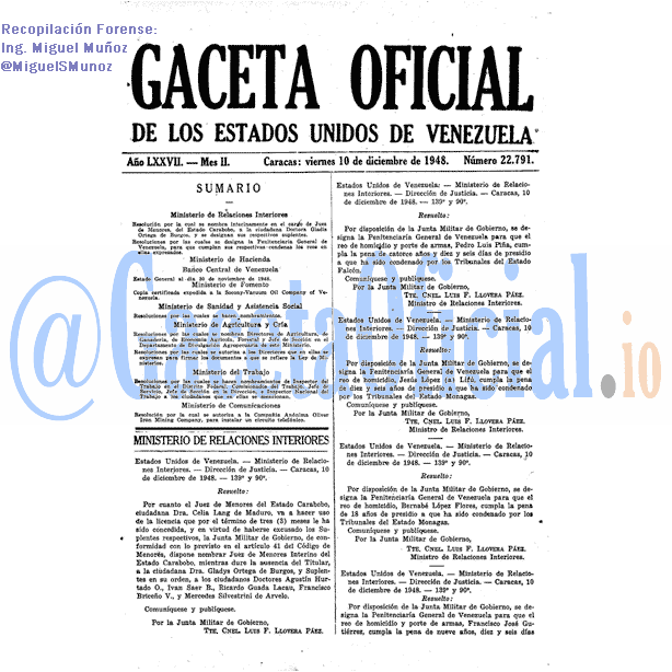 Gaceta Oficial 22791 del 10 Diciembre 1948