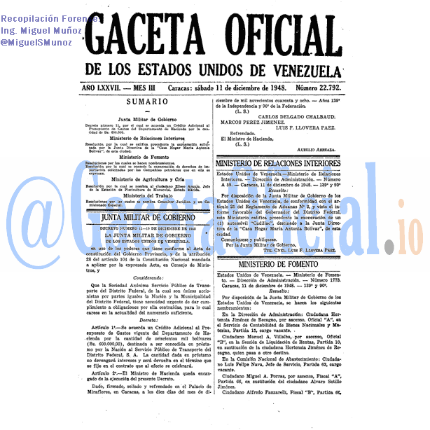 Gaceta Oficial 22792 del 11 Diciembre 1948