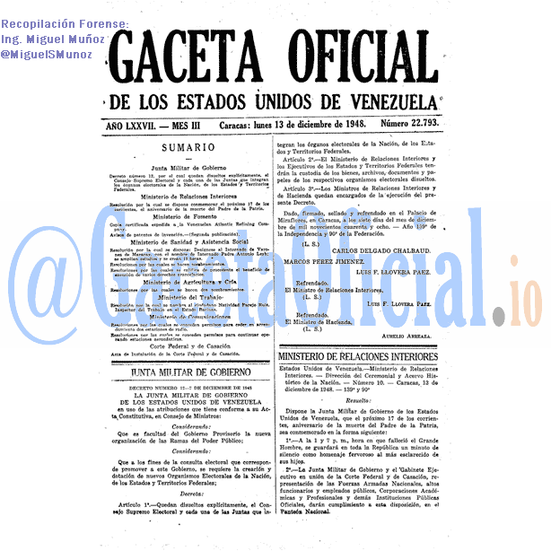 Gaceta Oficial 22793 del 13 Diciembre 1948
