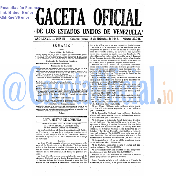 Gaceta Oficial 22796 del 16 Diciembre 1948