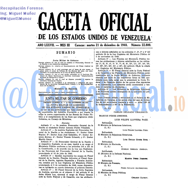 Gaceta Oficial 22800 del 21 Diciembre 1948