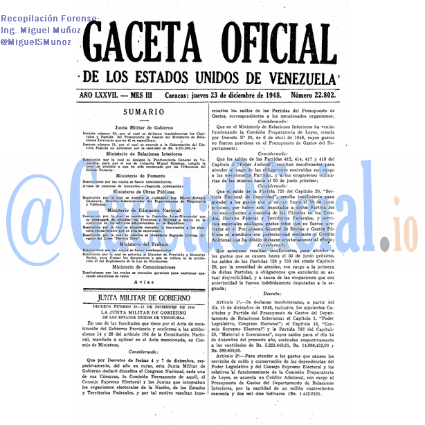 Gaceta Oficial 22802 del 23 Diciembre 1948