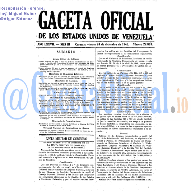 Gaceta Oficial 22803 del 24 Diciembre 1948