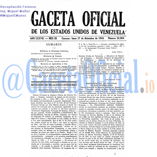 Gaceta Oficial 22804 del 27 Diciembre 1948