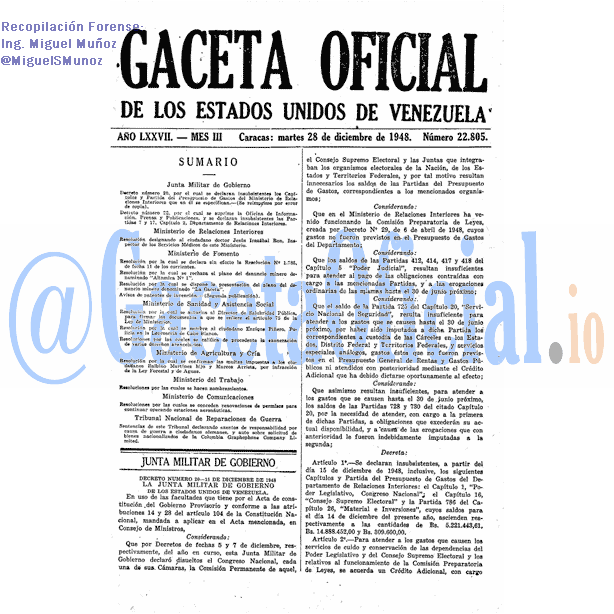 Gaceta Oficial 22805 del 28 Diciembre 1948