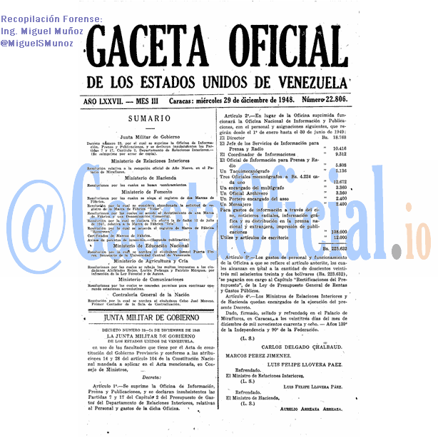 Gaceta Oficial 22806 del 29 Diciembre 1948