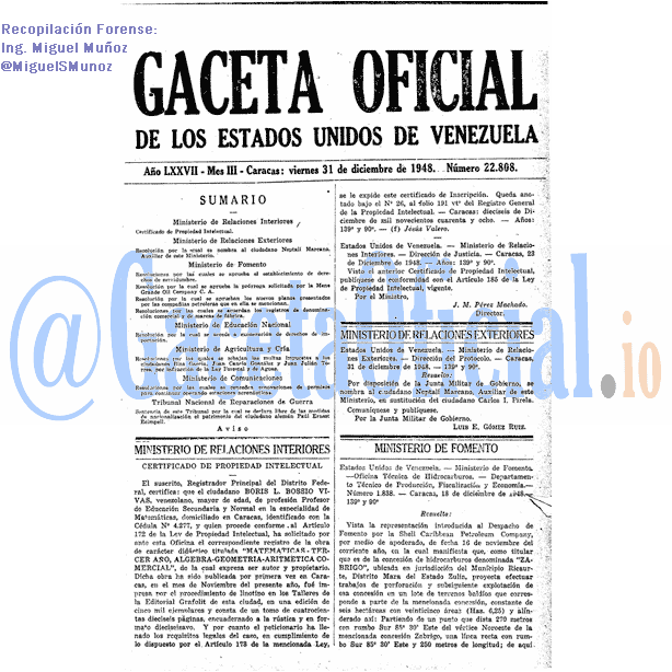 Gaceta Oficial 22808 del 31 Diciembre 1948