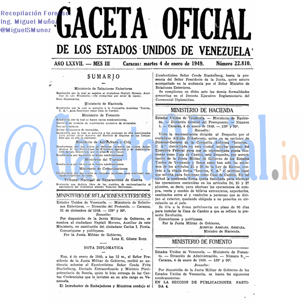 Gaceta Oficial 22810 del 4 Enero 1949