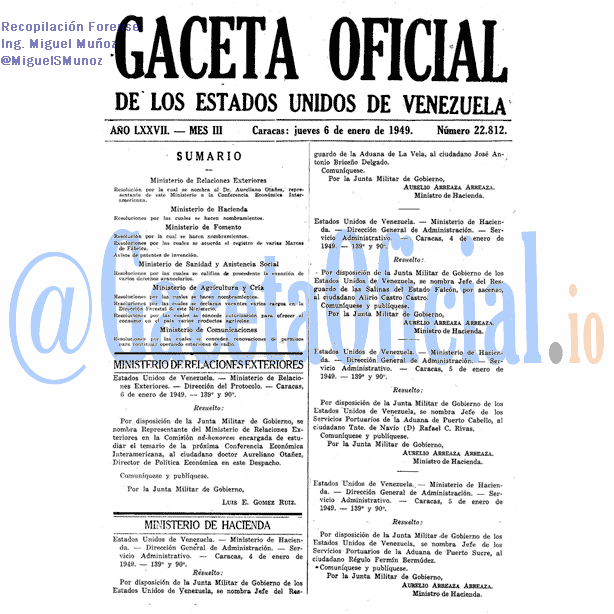 Gaceta Oficial 22812 del 6 Enero 1949
