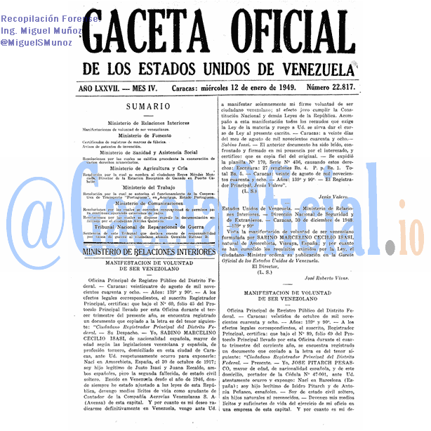 Gaceta Oficial 22817 del 12 Enero 1949