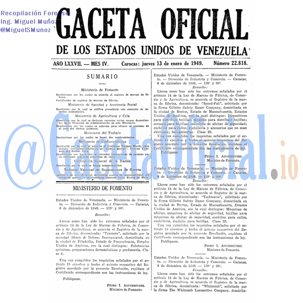 Gaceta Oficial 22818 del 13 Enero 1949