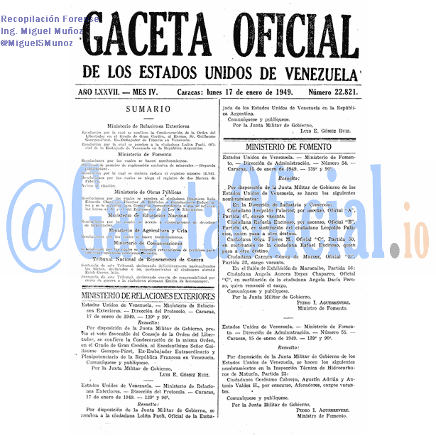 Gaceta Oficial 22821 del 17 Enero 1949