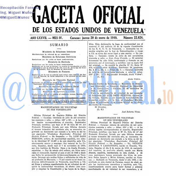 Gaceta Oficial 22824 del 20 Enero 1949