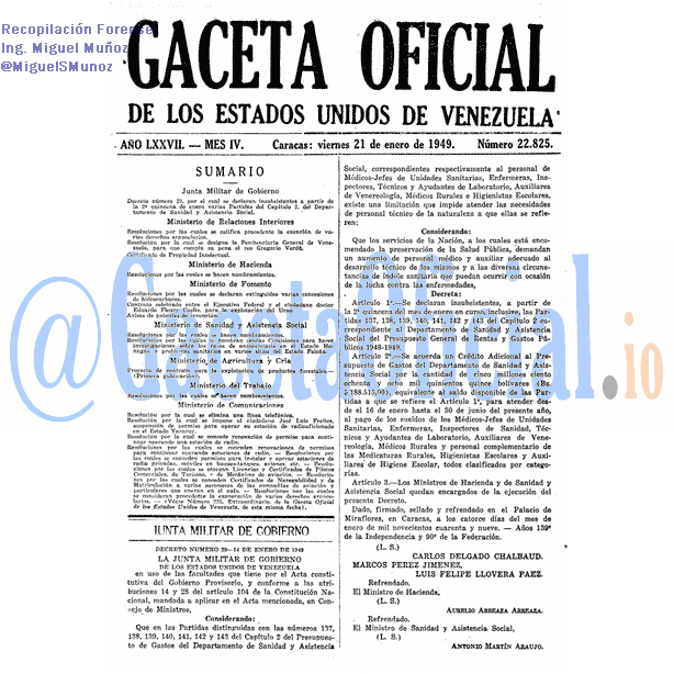 Gaceta Oficial 22825 del 21 Enero 1949