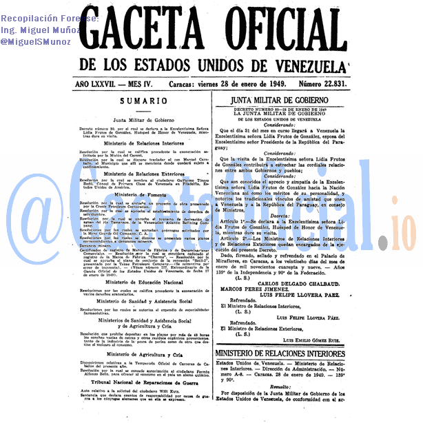 Gaceta Oficial 22831 del 28 Enero 1949