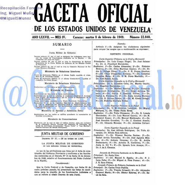 Gaceta Oficial 22840 del 8 Febrero 1949