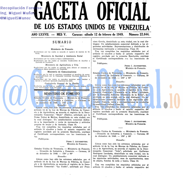 Gaceta Oficial 22844 del 12 Febrero 1949